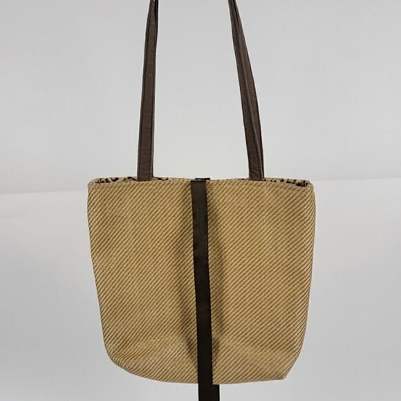 B's Straw Tote with Leopard Print Lining - Picture 1 of 6